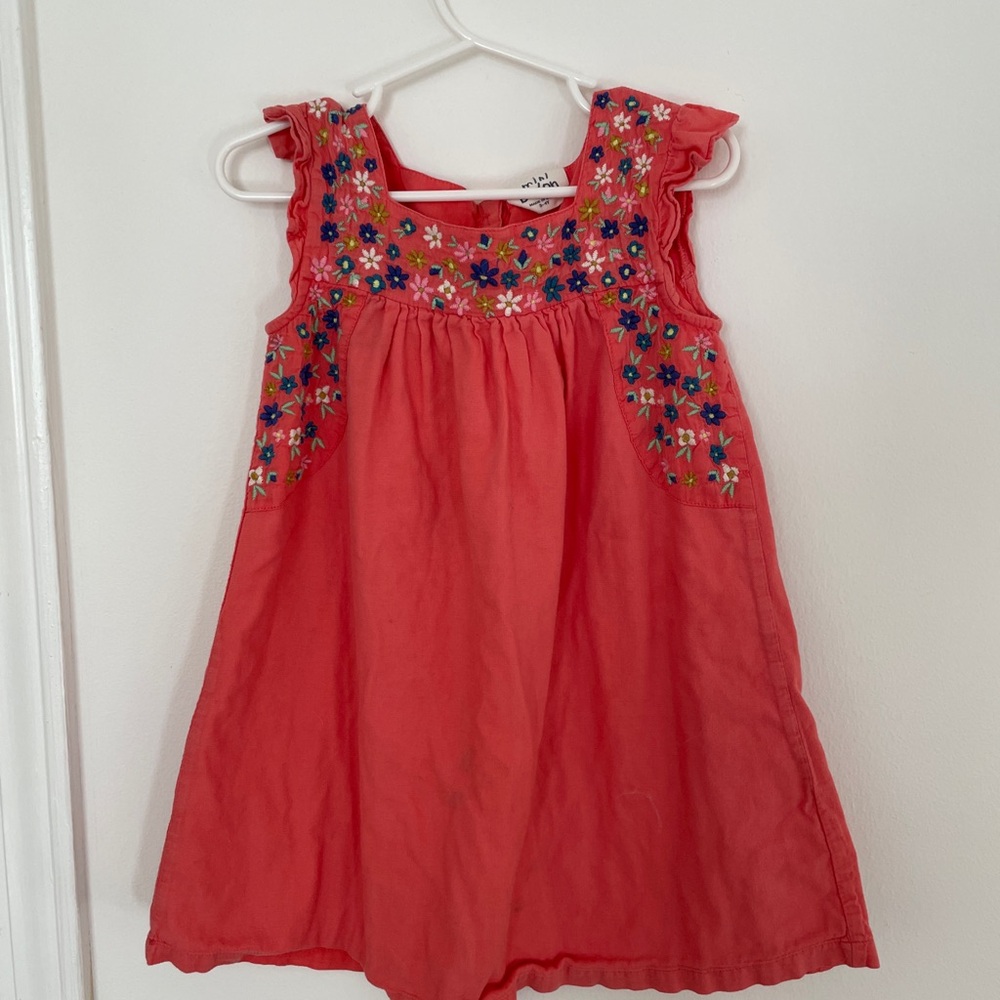 Mini Boden Floral Embroidered Coral Kids Dress